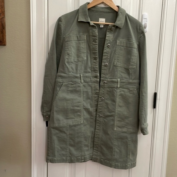 J.JILL DENIM light army green long button down jacket.  S - Picture 1 of 9